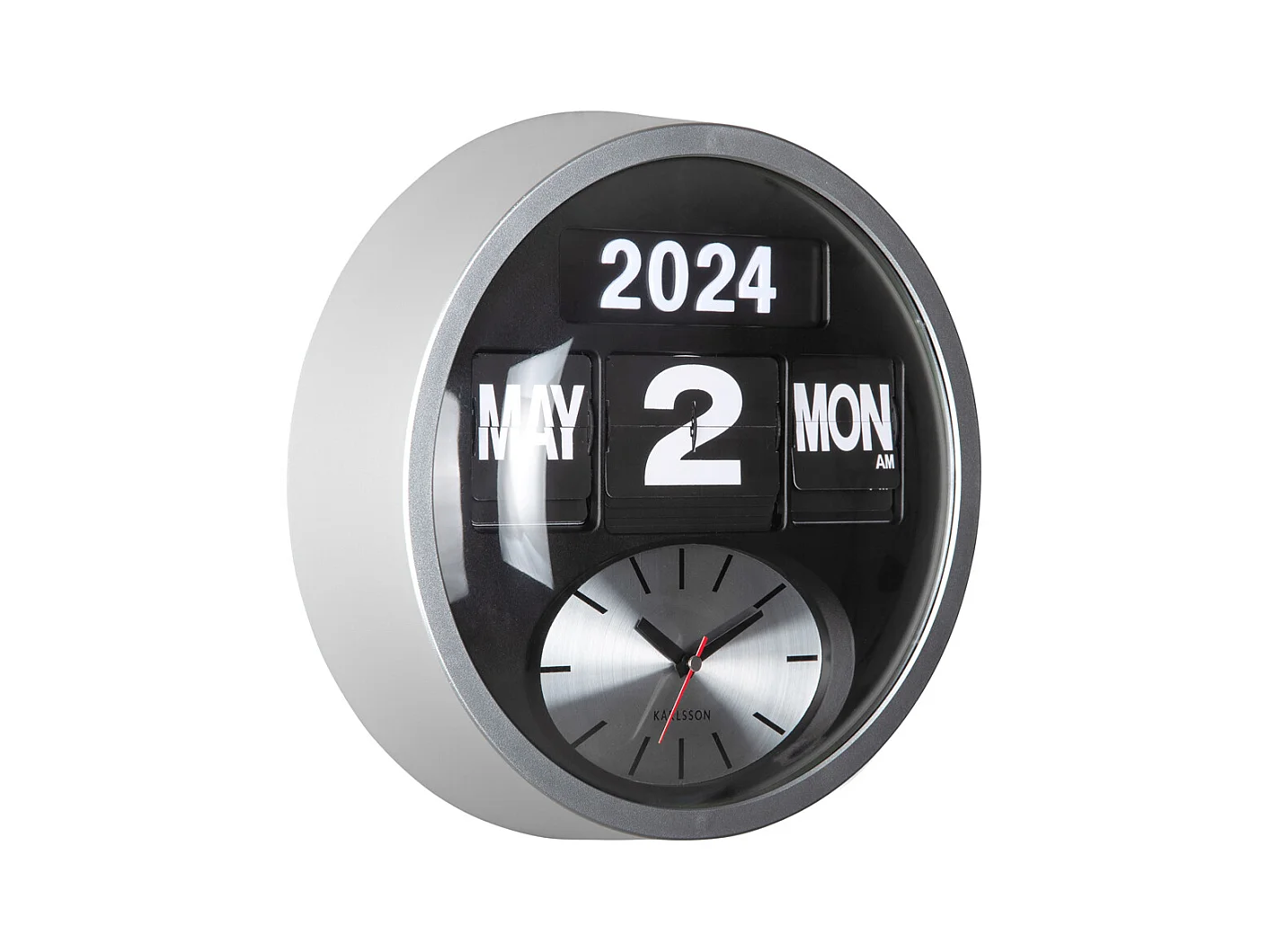 Horloge murale ronde Flip - Argent - Ø32,6 cm