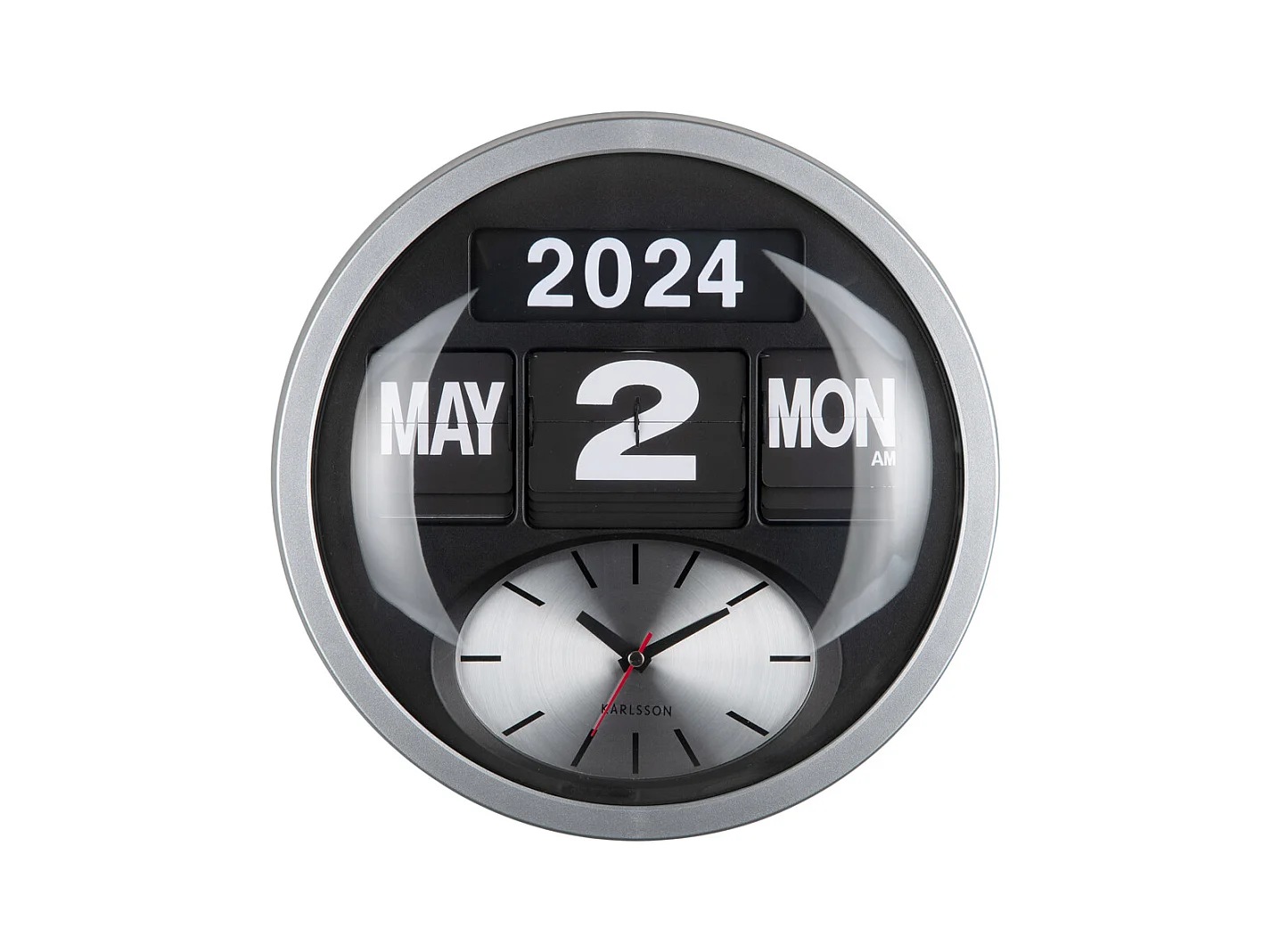 Horloge murale ronde Flip - Argent - Ø32,6 cm