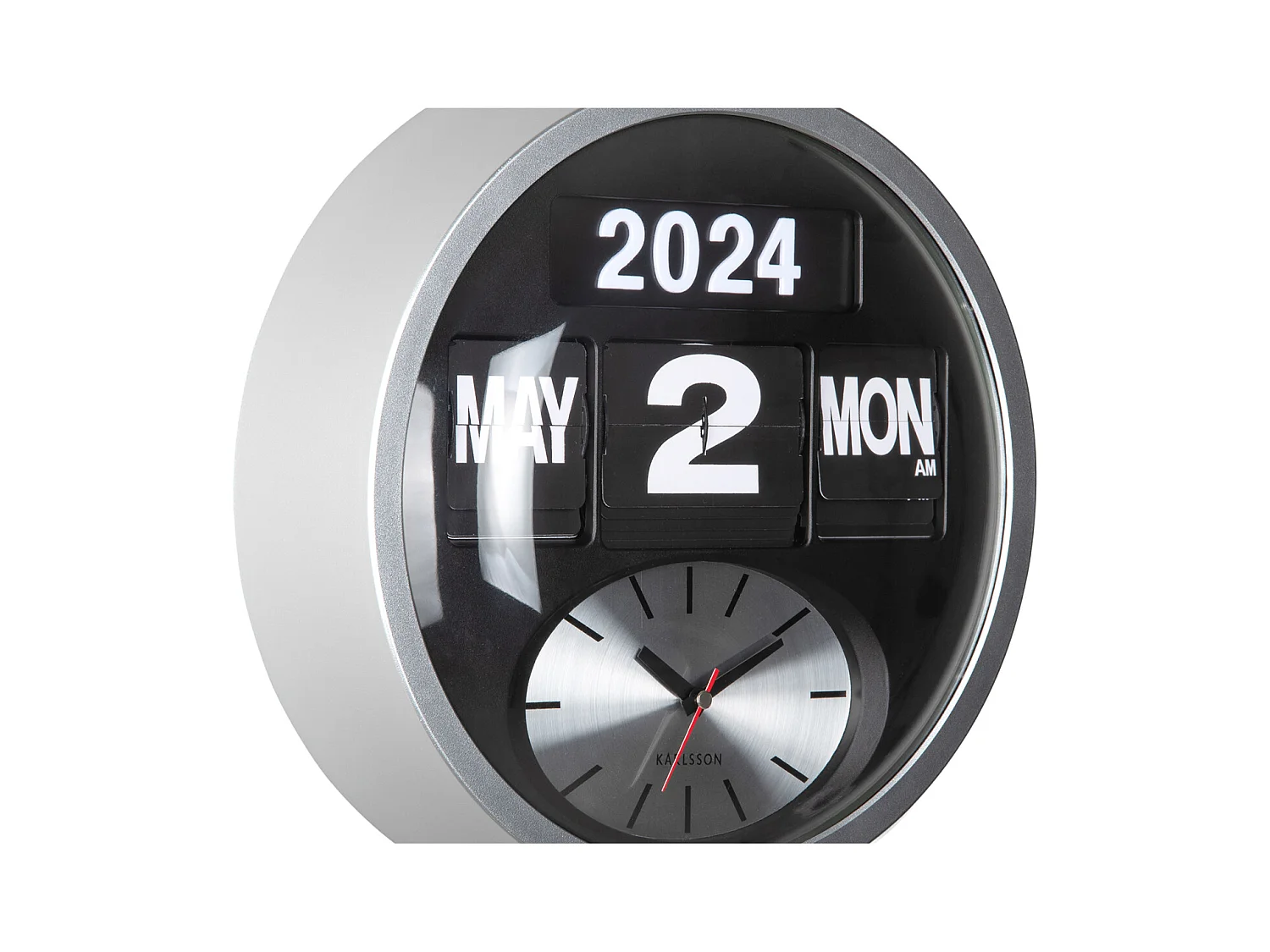 Horloge murale ronde Flip - Argent - Ø32,6 cm