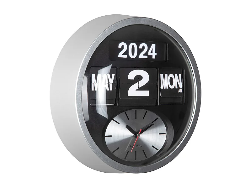Horloge murale ronde Flip - Argent - Ø32,6 cm