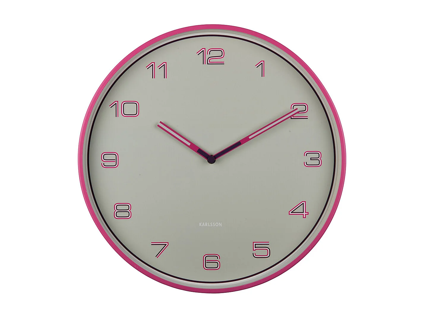 Horloge murale Chiffres lignés - Rose vif - Ø40cm