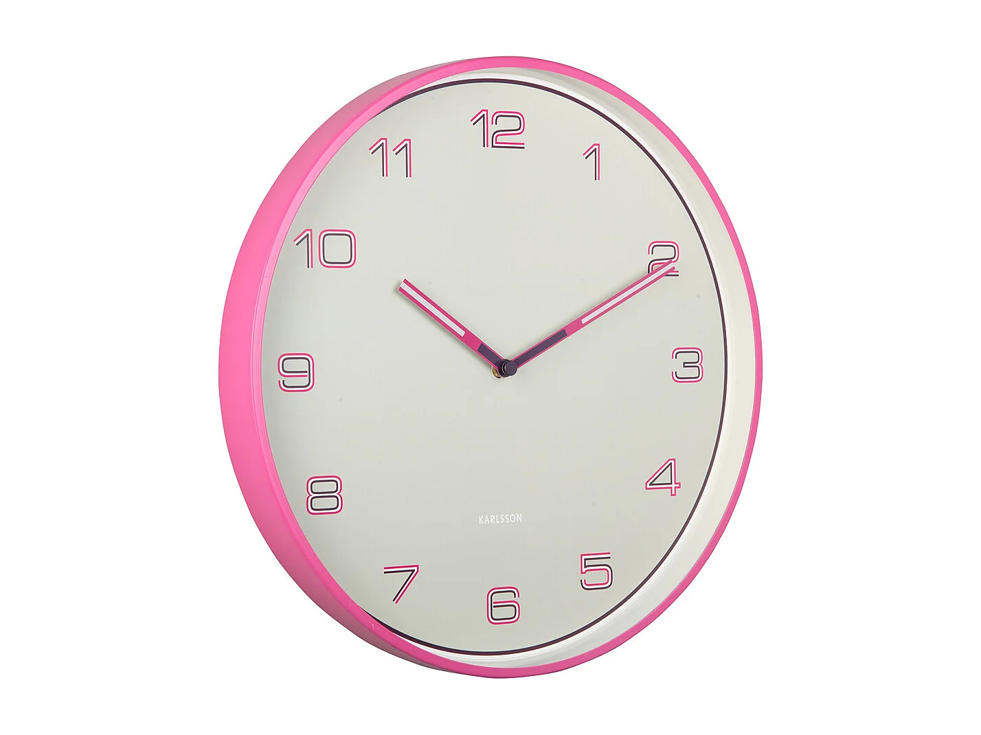 Horloge murale Chiffres lignés - Rose vif - Ø40cm