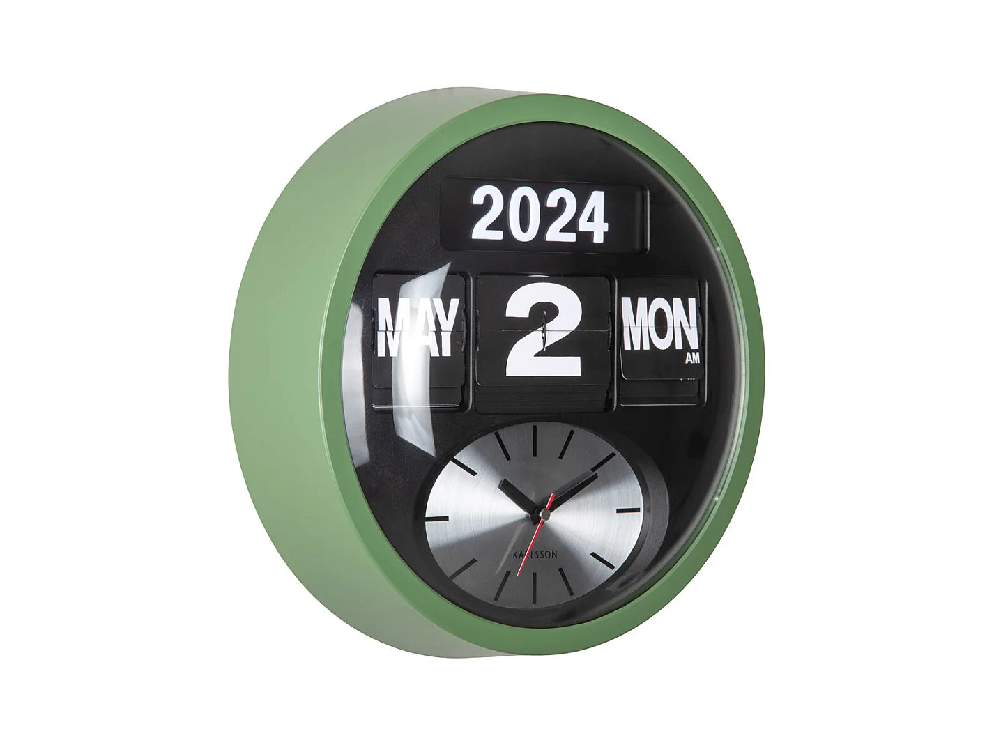 Horloge murale ronde Flip - Vert jungle - Ø32,6 cm