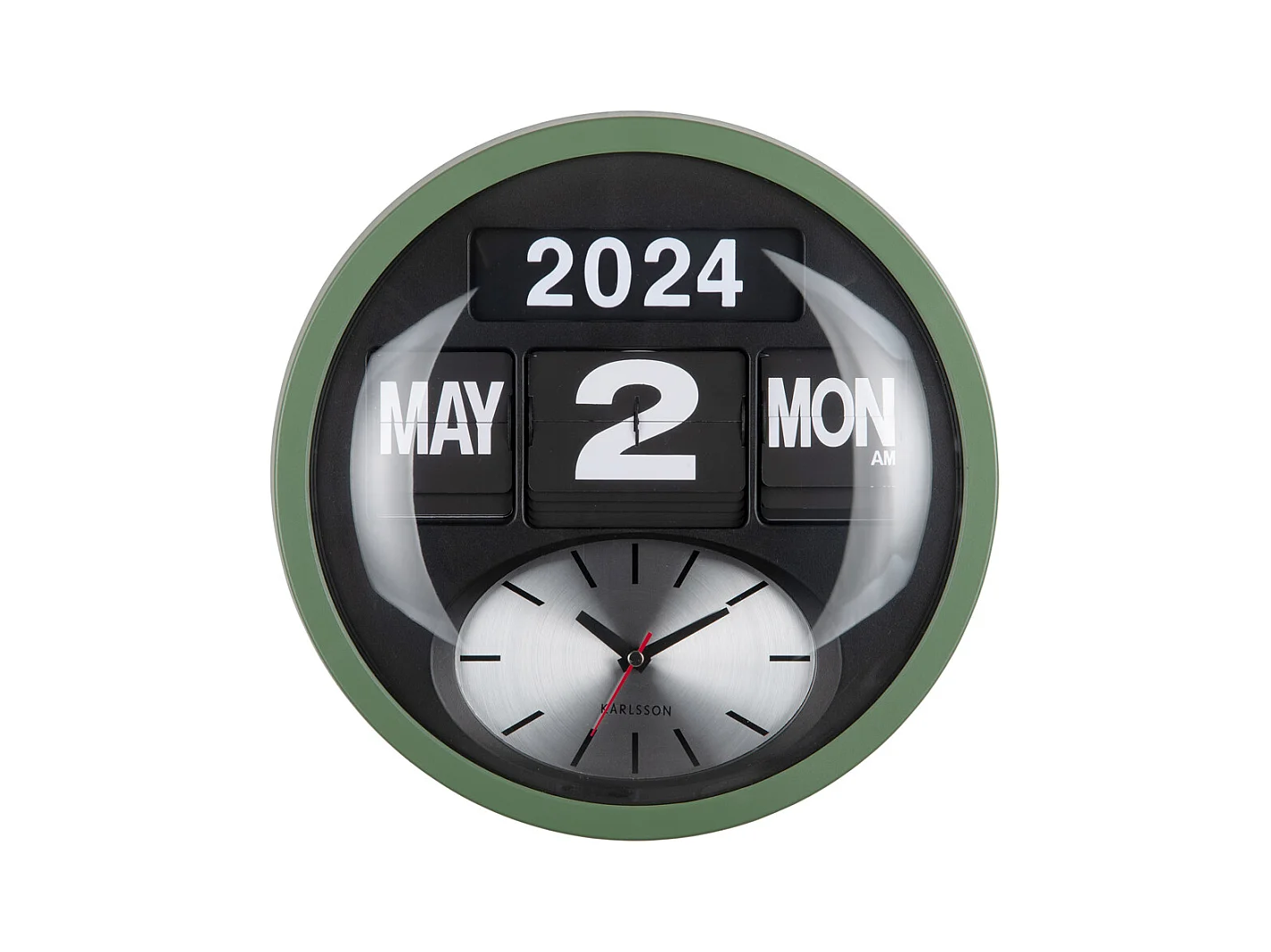 Horloge murale ronde Flip - Vert jungle - Ø32,6 cm