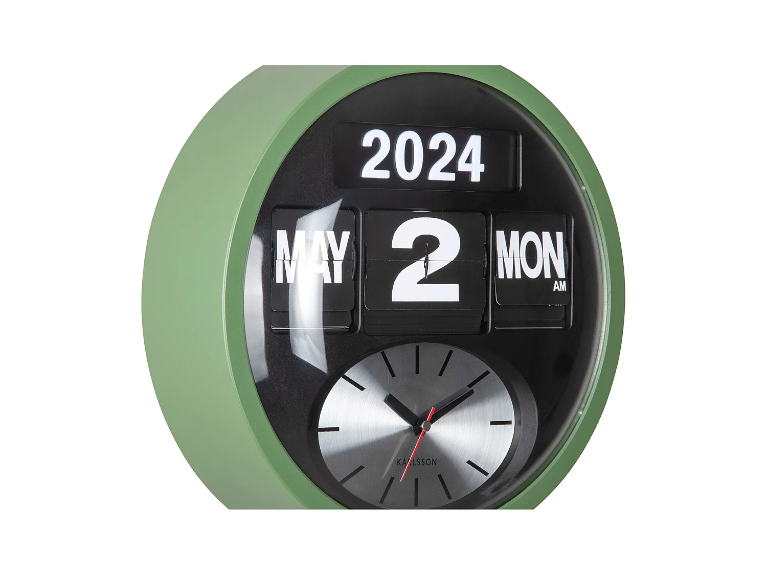 Horloge murale ronde Flip - Vert jungle - Ø32,6 cm