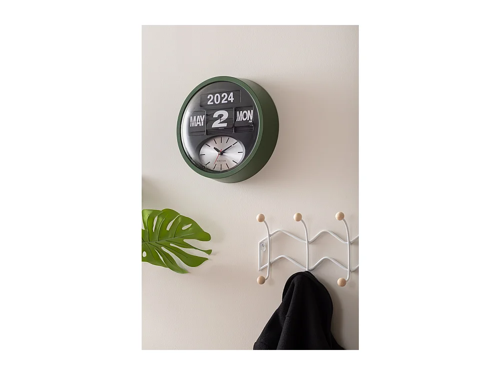 Horloge murale ronde Flip - Vert jungle - Ø32,6 cm