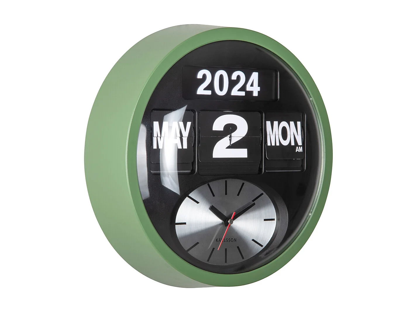 Horloge murale ronde Flip - Vert jungle - Ø32,6 cm