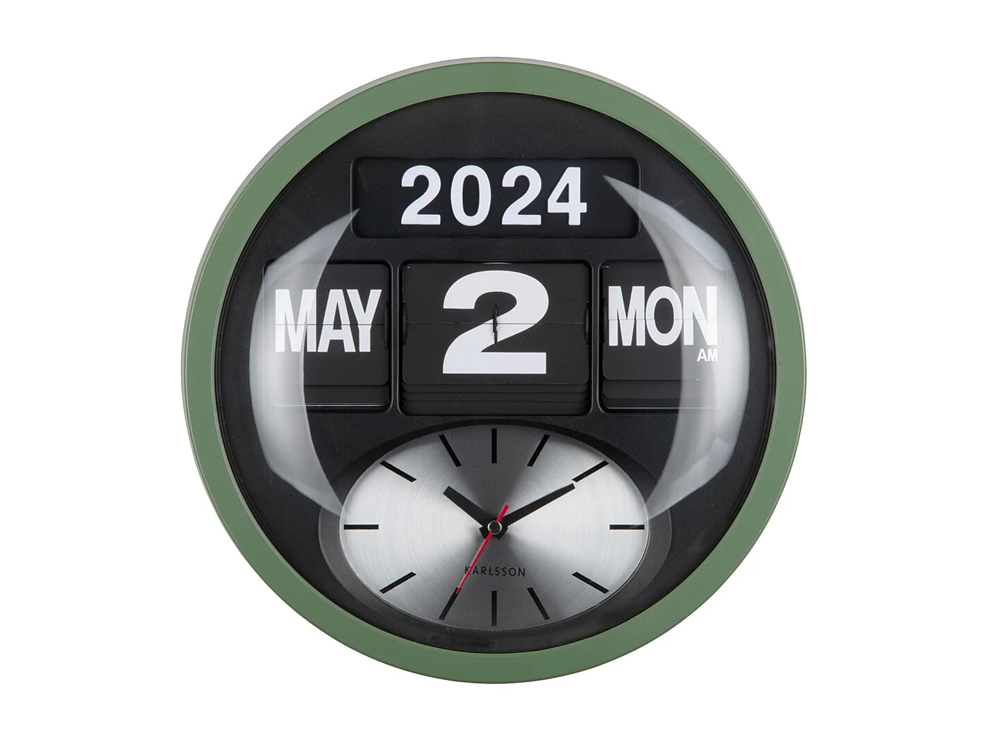 Horloge murale ronde Flip - Vert jungle - Ø32,6 cm