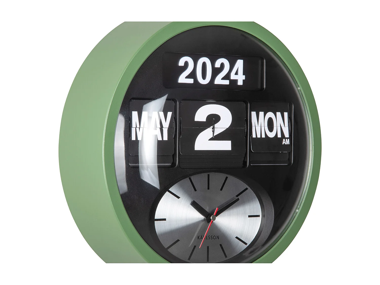 Horloge murale ronde Flip - Vert jungle - Ø32,6 cm