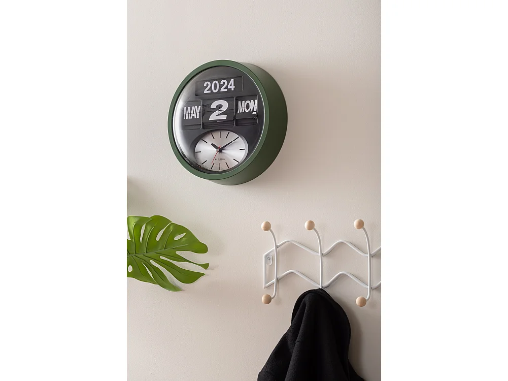 Horloge murale ronde Flip - Vert jungle - Ø32,6 cm