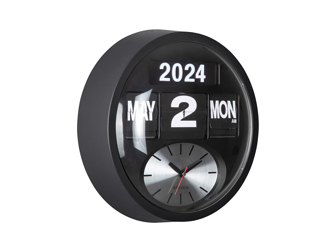 Horloge murale ronde Flip - Noir - Ø32,6 cm