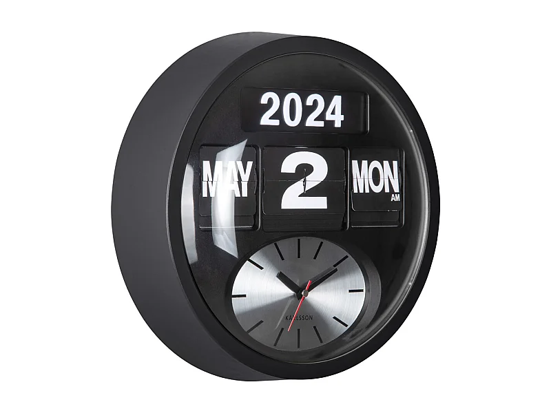 Horloge murale ronde Flip - Noir - Ø32,6 cm