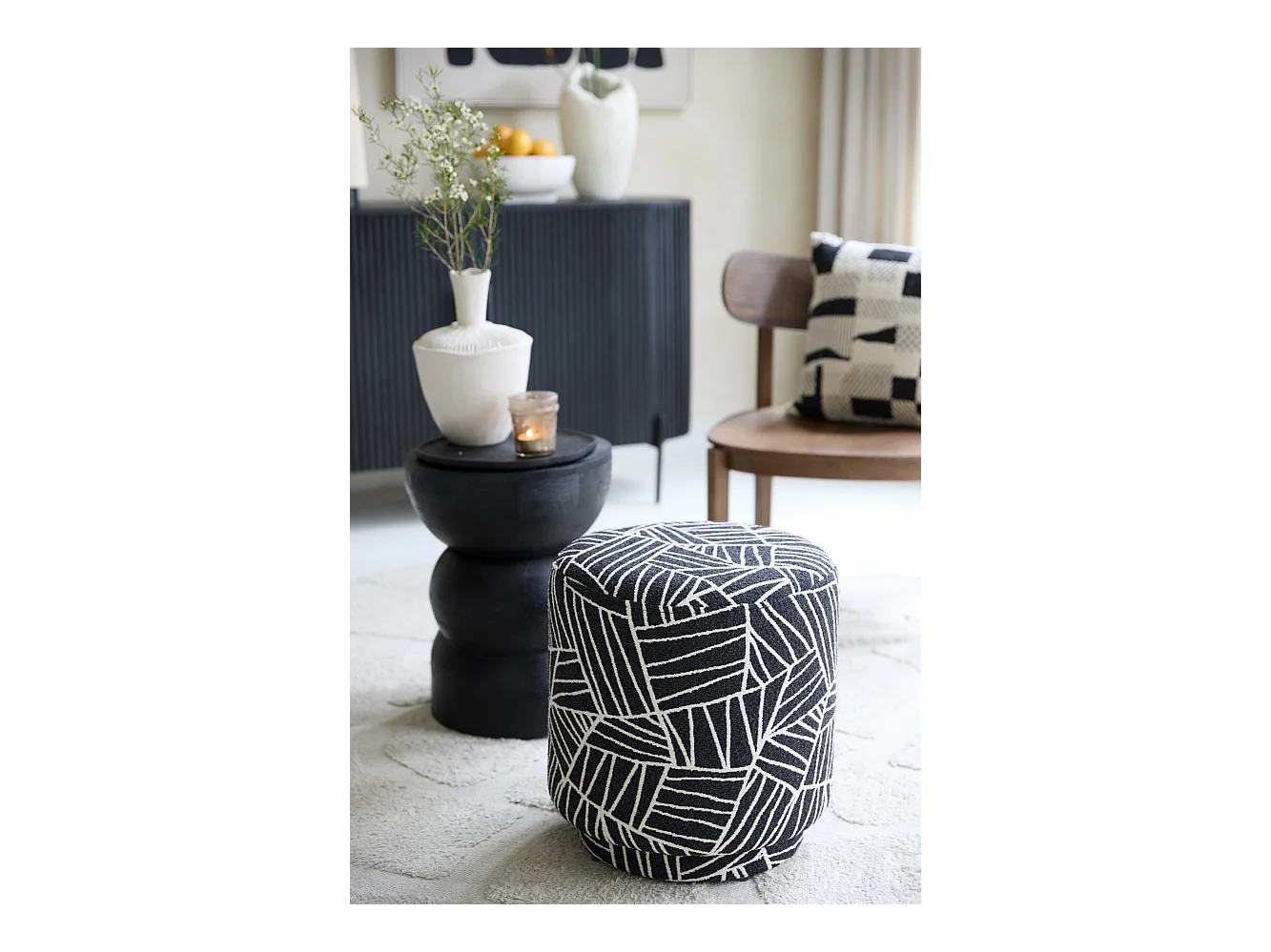 Pouf DAVONTE - Ø40x44cm - Noir