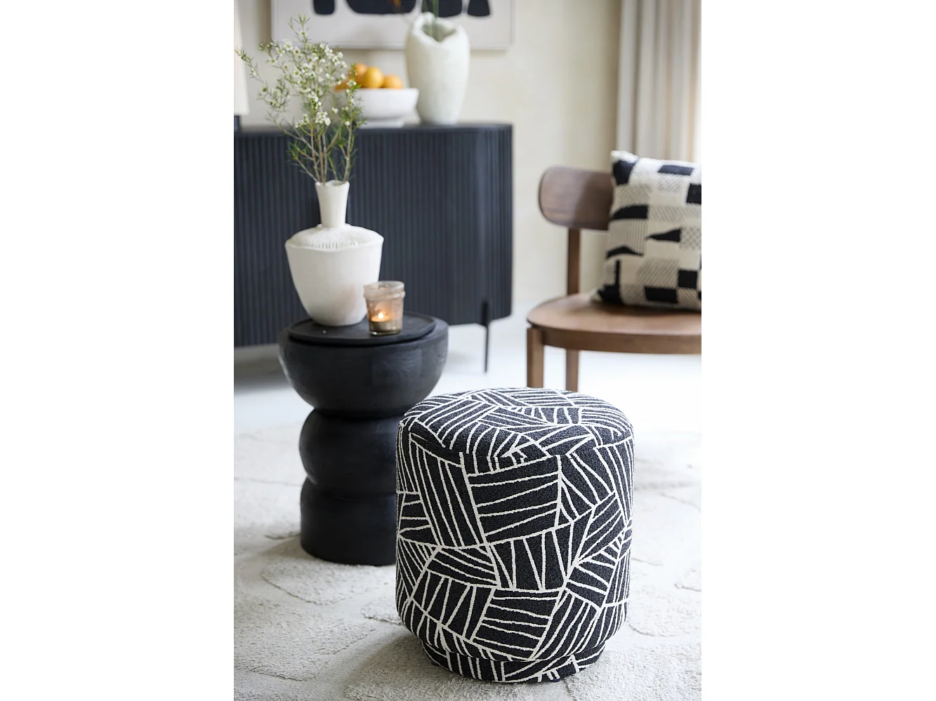 Pouf DAVONTE - Ø40x44cm - Noir