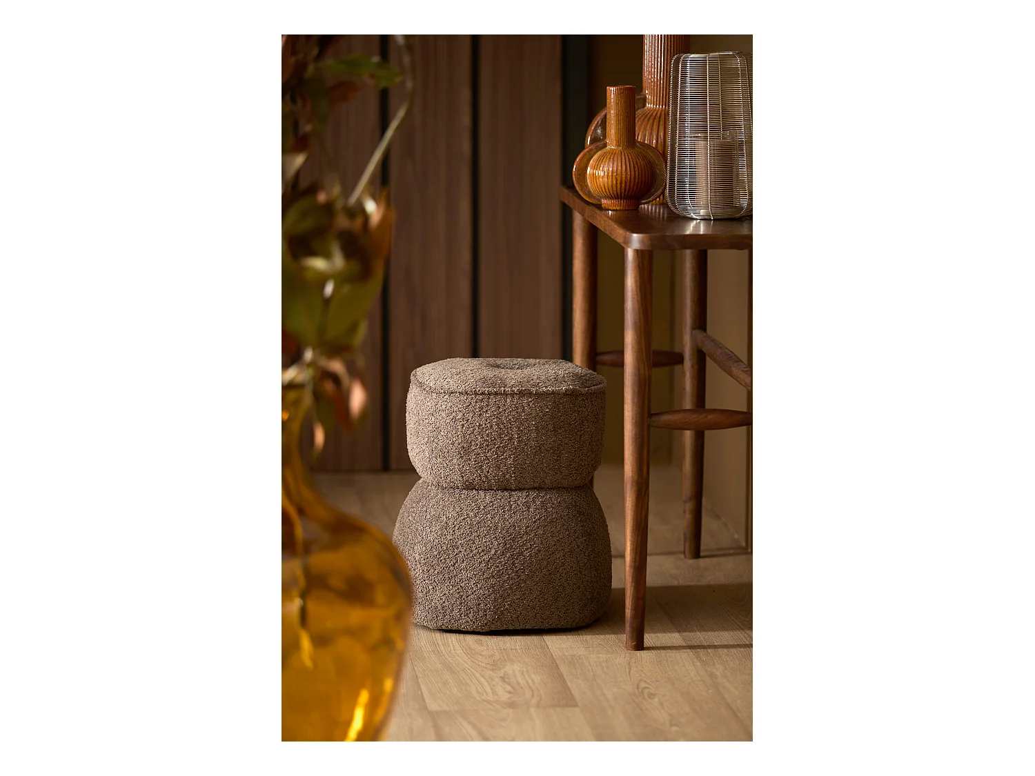 Pouf LEYLA - Ø40x46cm - Marron