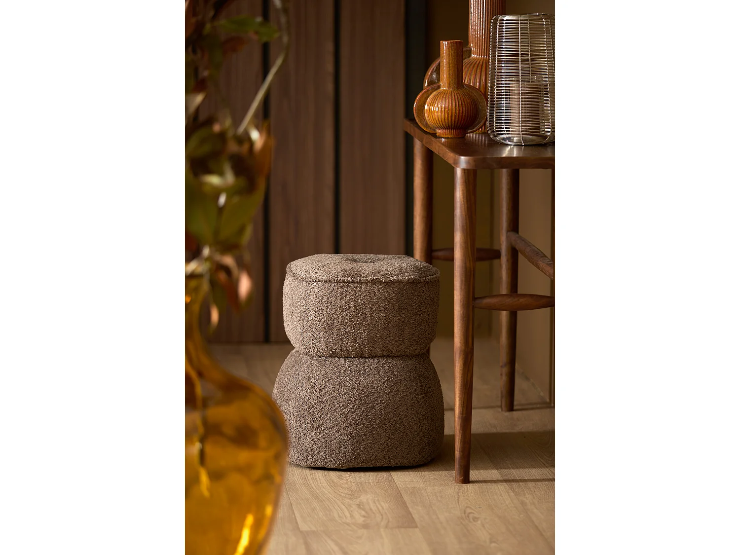 Pouf LEYLA - Ø40x46cm - Marron