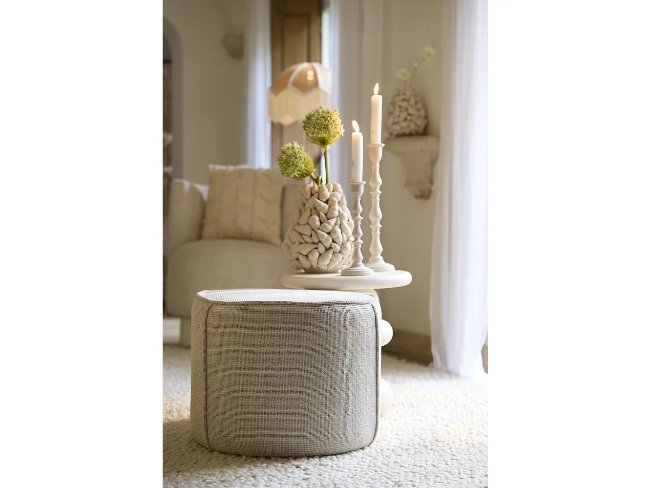 Pouf DOMONI - Ø50x40cm - Marron