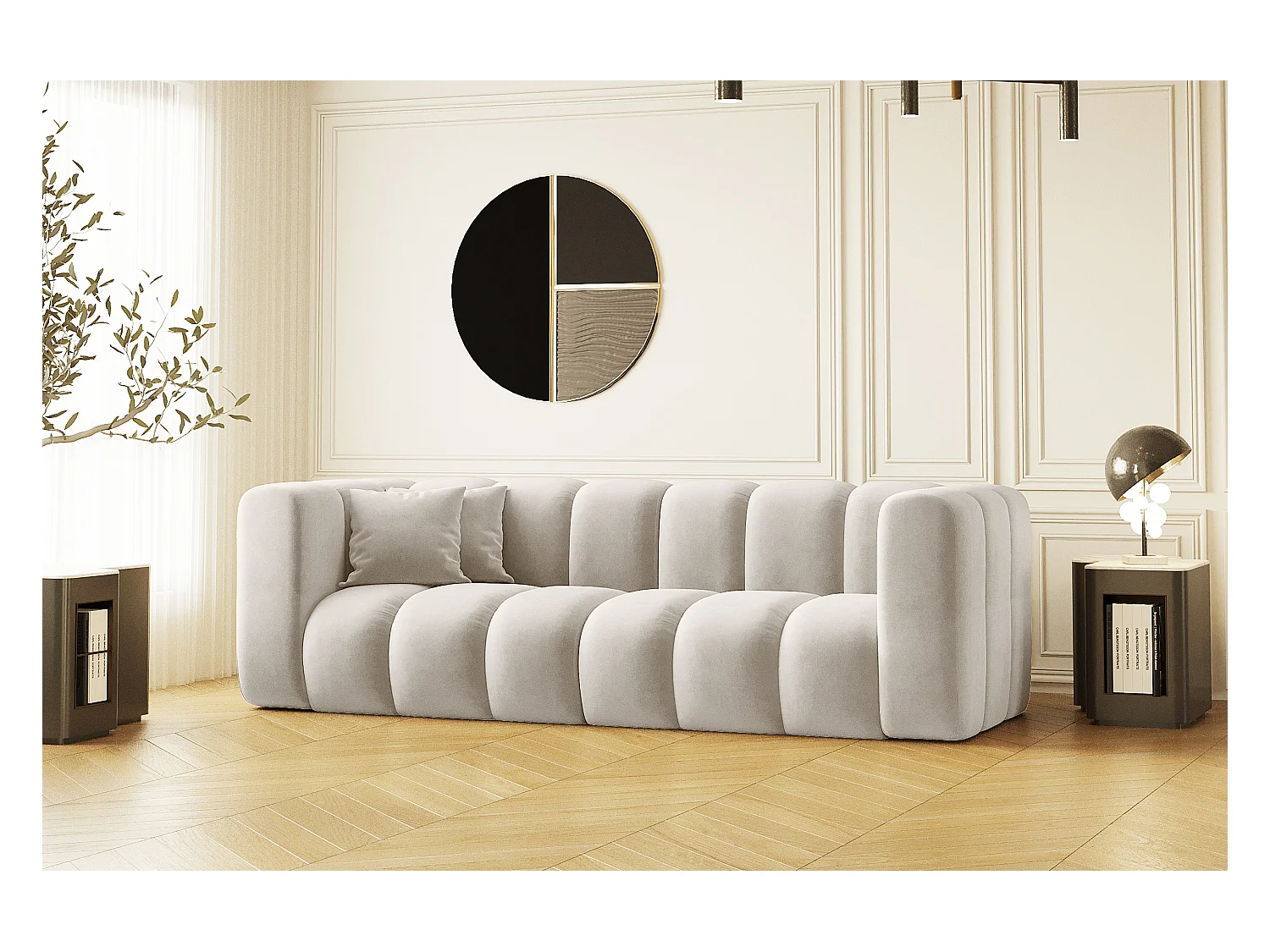 Couch Dreisitzer-Sofa Grand Modular Stoff Salvador Hellgrau