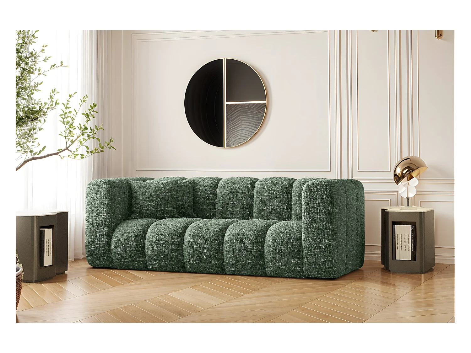Canapé, Sofa, Canapé deux places Grand Modulaire Tissu Haga Vert