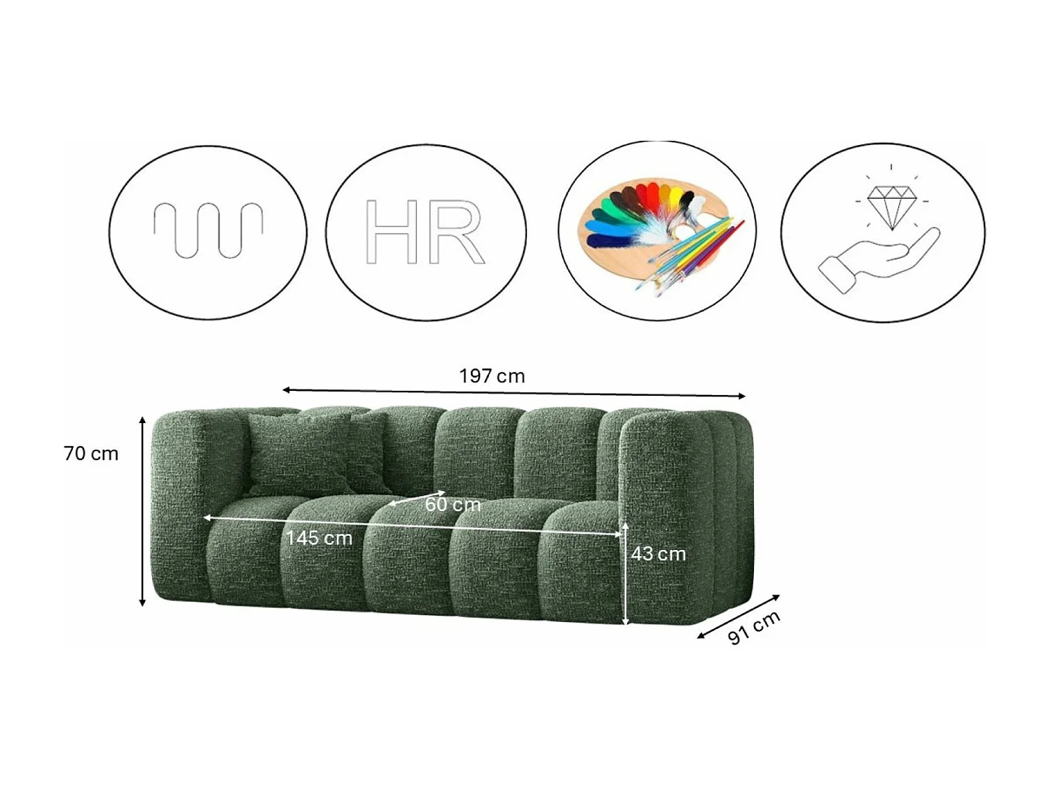 Couch, Sofa, Zweisitzer-Sofa Grand Modular Stoff Haga Grün