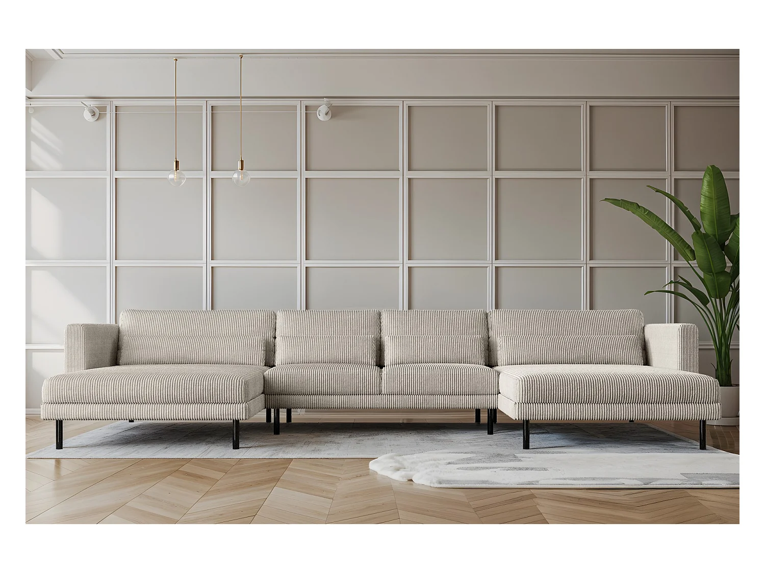 Canapé d'angle DANI en U Tissu élégant Poso Beige