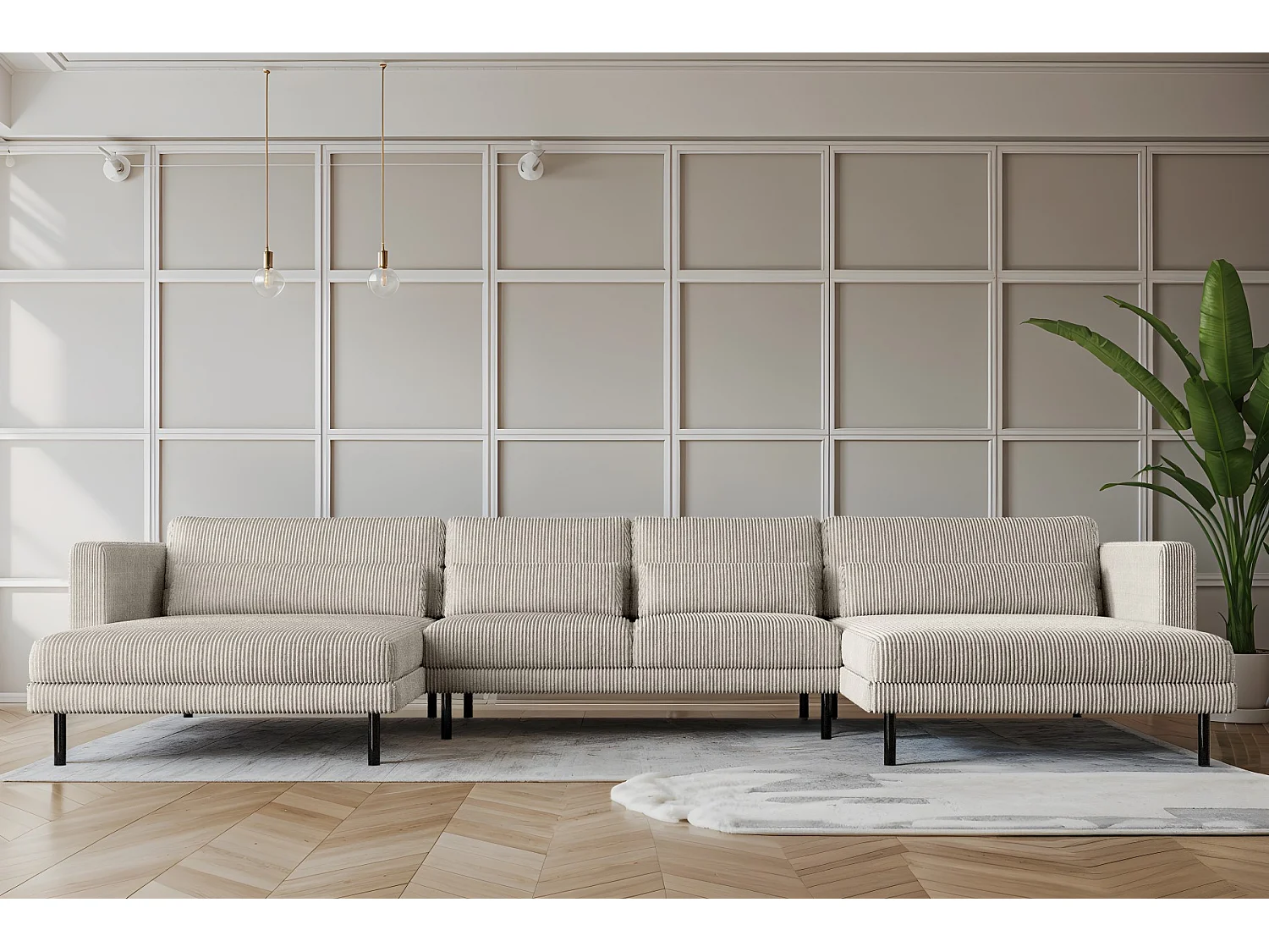 Canapé d'angle DANI en U Tissu élégant Poso Beige