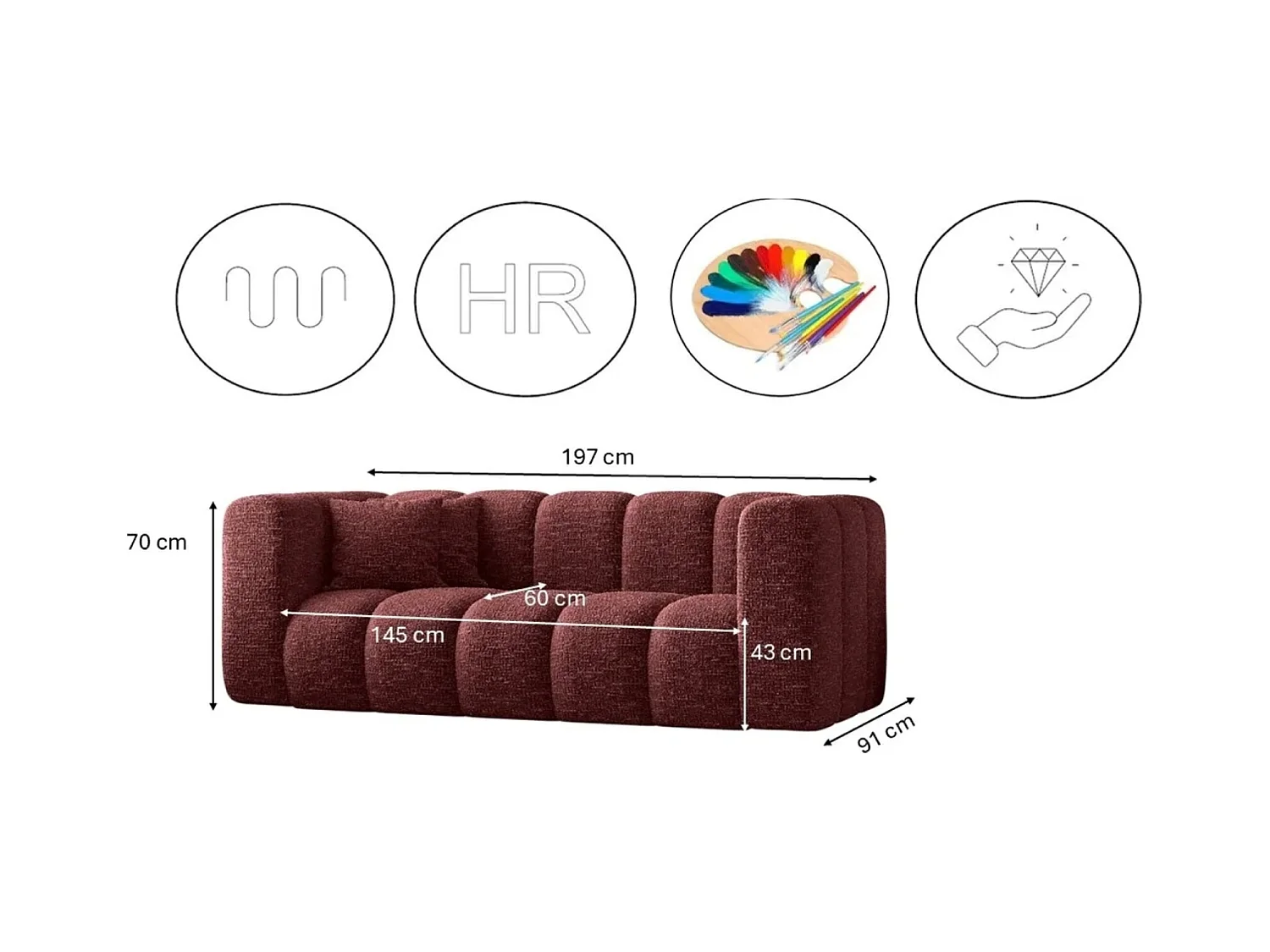 Couch, Sofa, Zweisitzer-Sofa Grand Modular Stoff Haga Rotwein