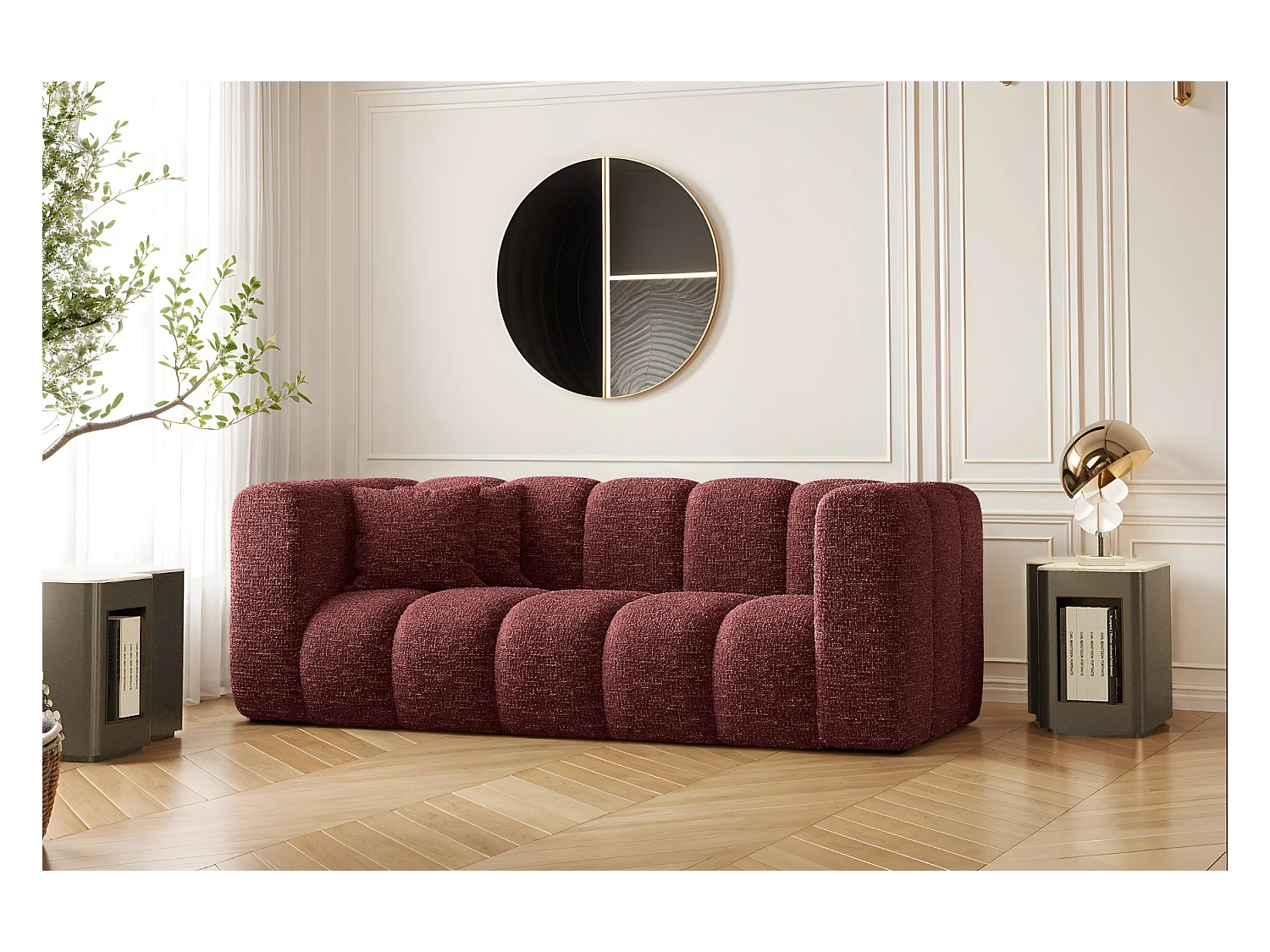 Canapé, sofa, canapé deux places Grand Modular tissu Haga vin rouge