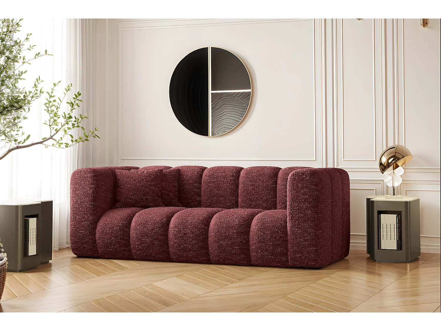 Canapé, sofa, canapé deux places Grand Modular tissu Haga vin rouge