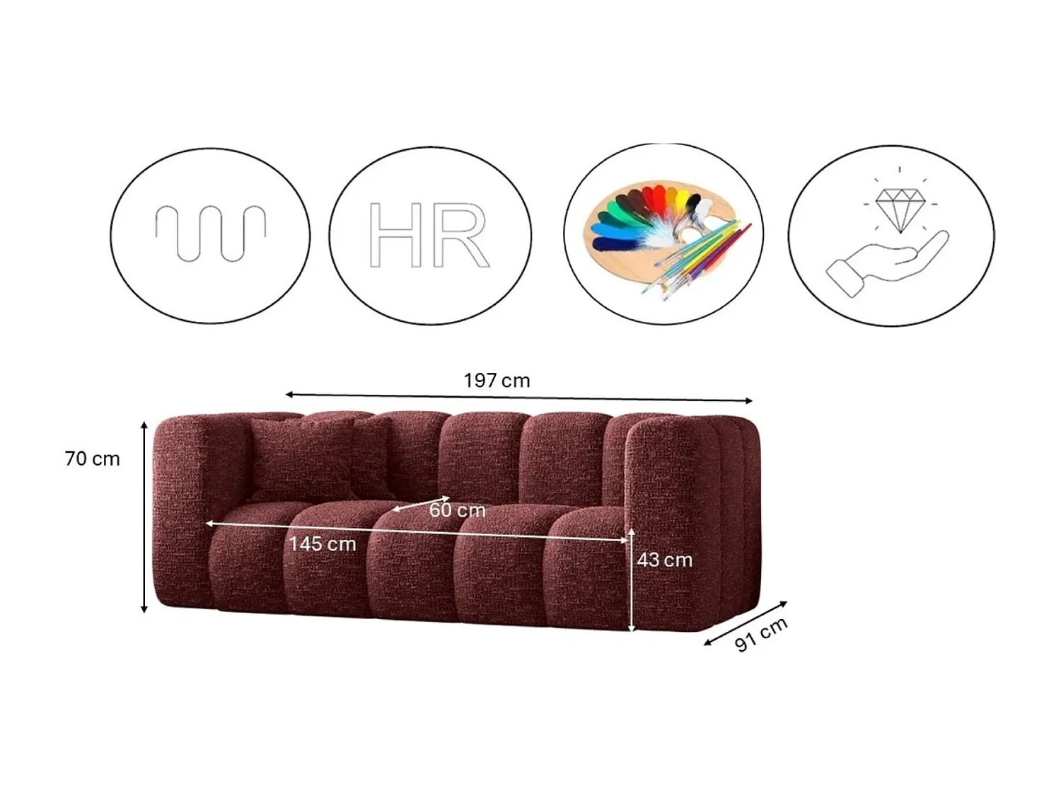 Canapé, sofa, canapé deux places Grand Modular tissu Haga vin rouge