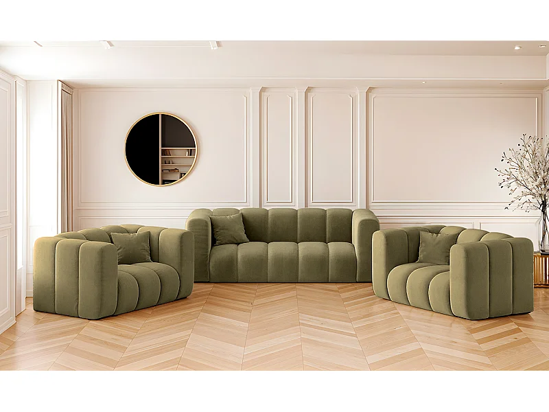 Sofagarnitur 2+1+1 Couchgarnitur serie Grand stilvol, Stoff Salvador Olive