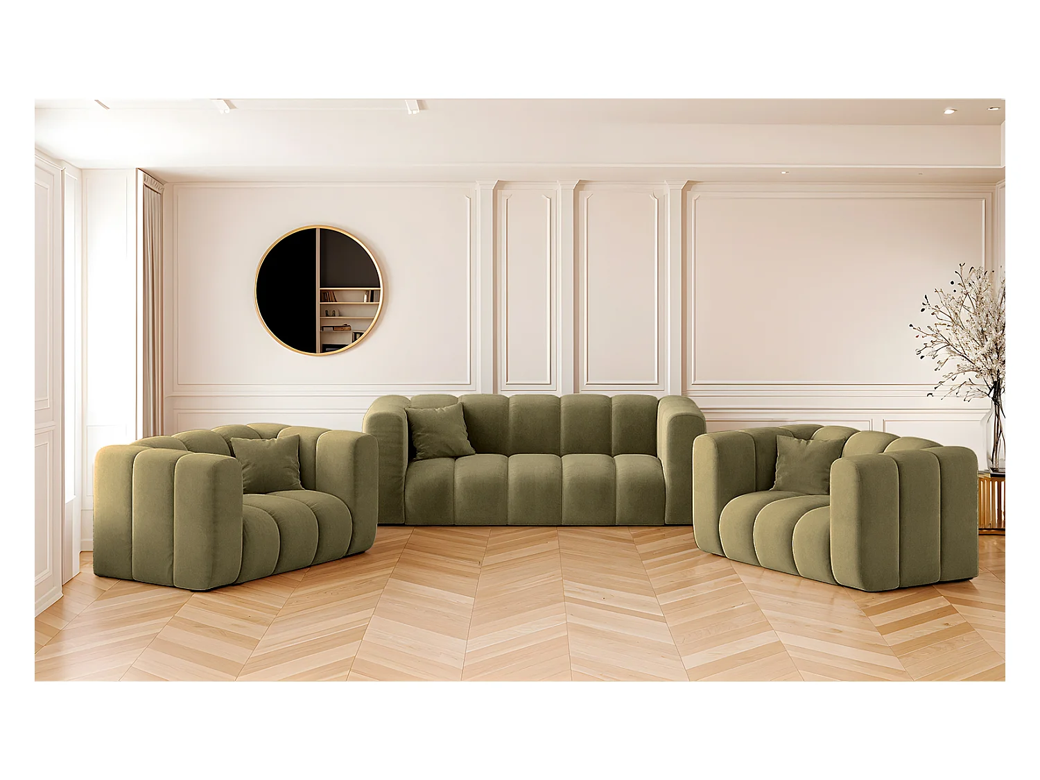 Ensemble de canapés 2+1+1 série Grand stilvol, tissu Salvador Olive