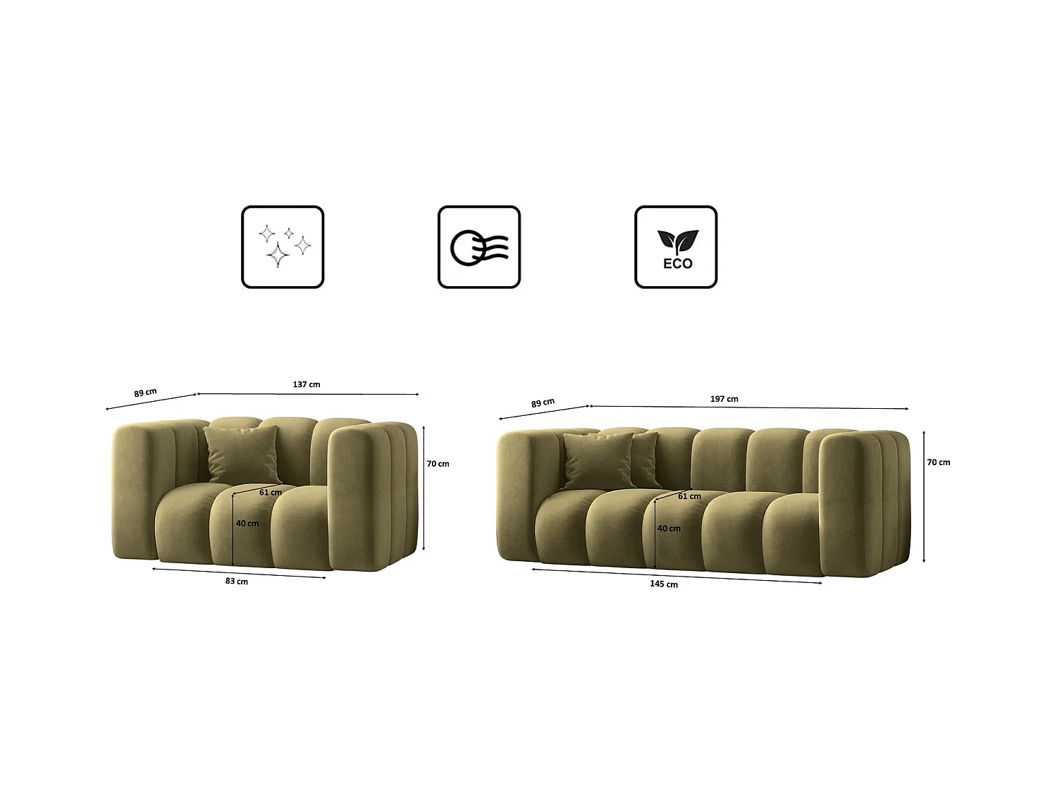 Ensemble de canapés 2+1+1 série Grand stilvol, tissu Salvador Olive