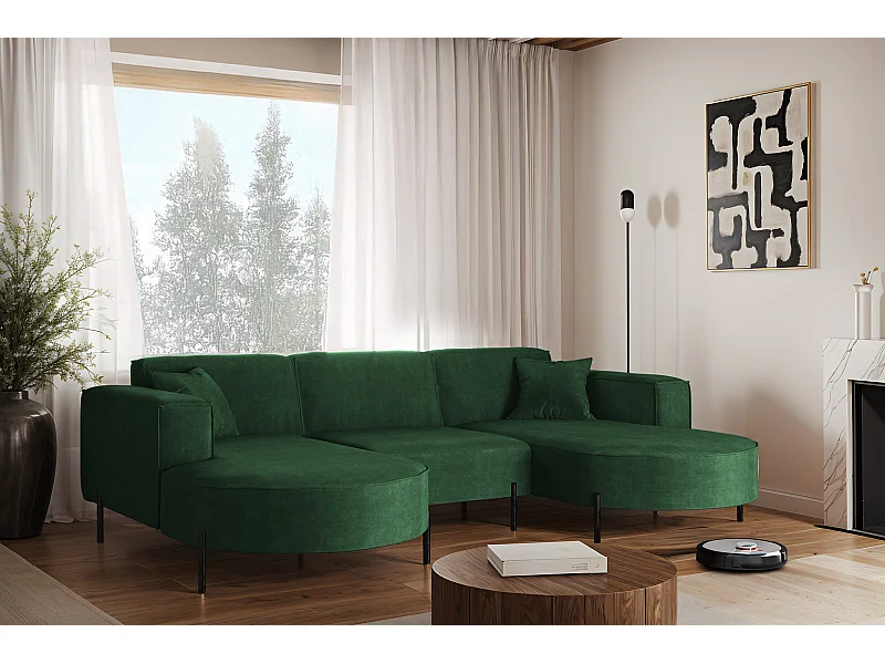 Ecksofa, Sofa  Designer Modena U Rein stoff Noel Grün