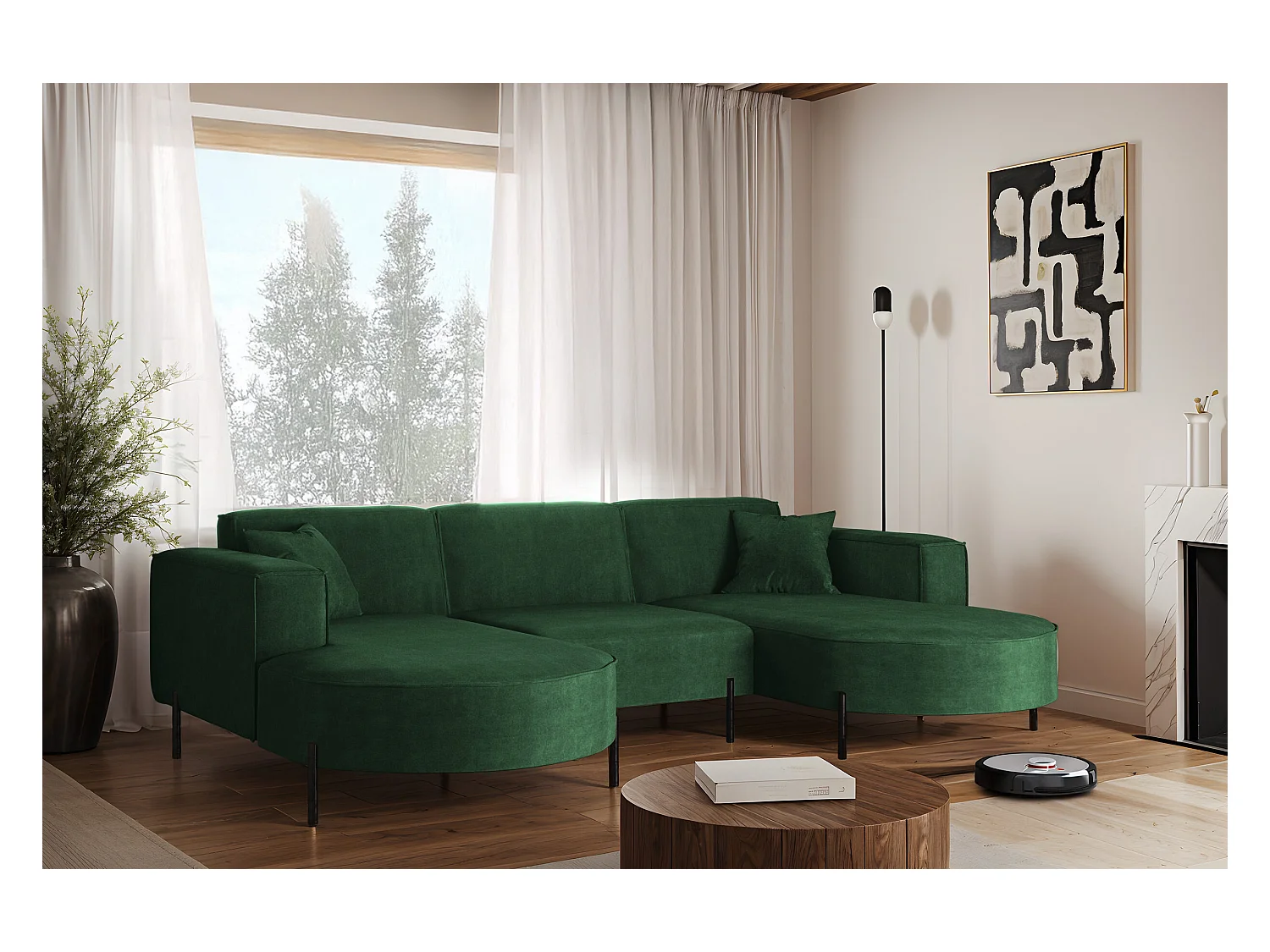 Ecksofa, Sofa  Designer Modena U Rein stoff Noel Grün