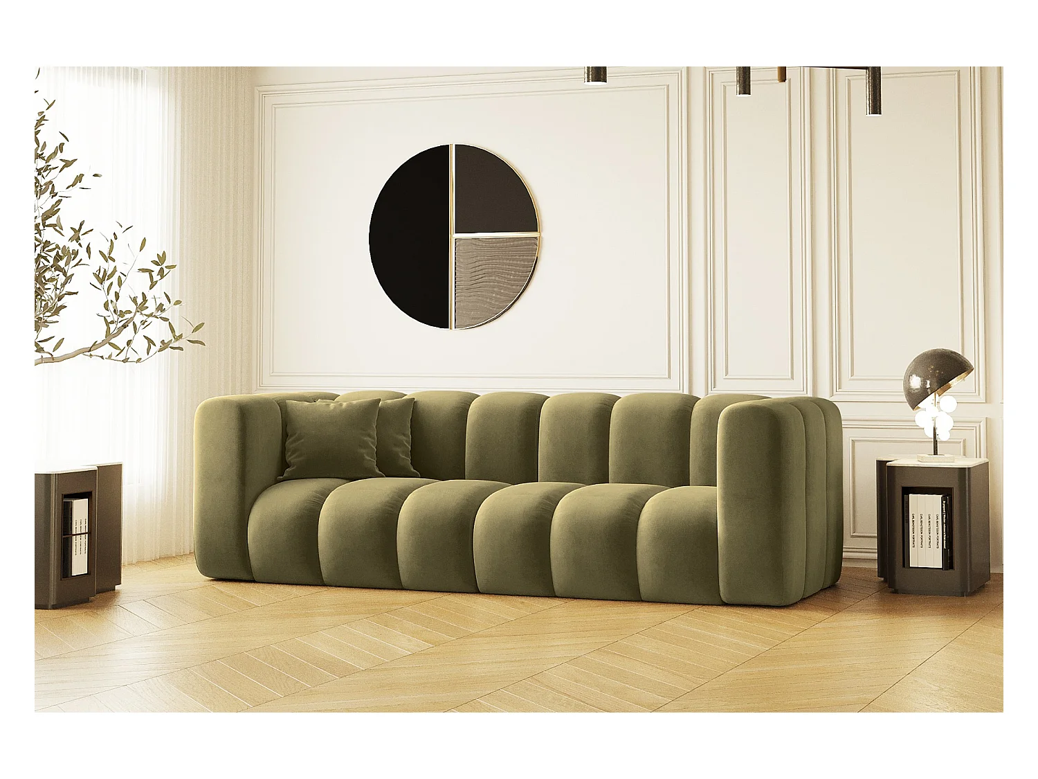 Couch Dreisitzer-Sofa Grand Modular Stoff Salvador Olive
