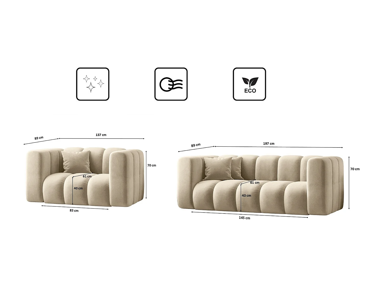 Bankstel 2+1+1 bankstel serie Grand stilvol, stof Salvador Beige