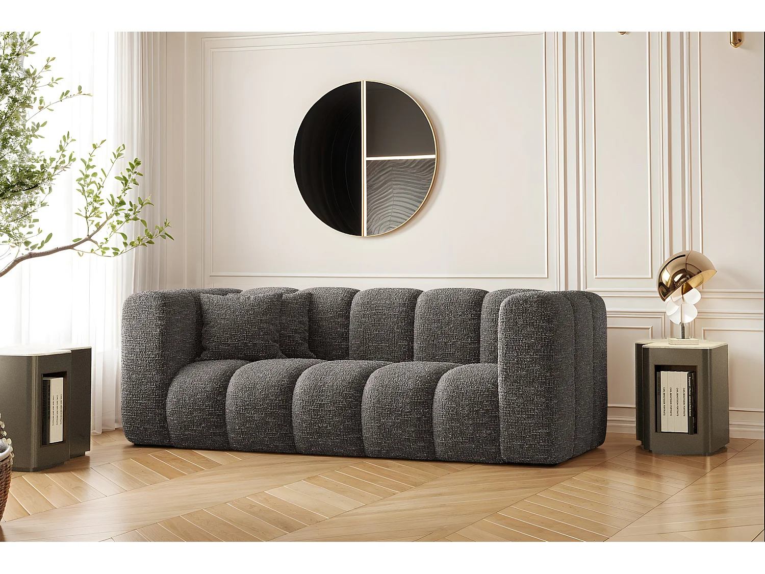 Couch, Sofa, Zweisitzer-Sofa Grand Modular Stoff Haga Graphit