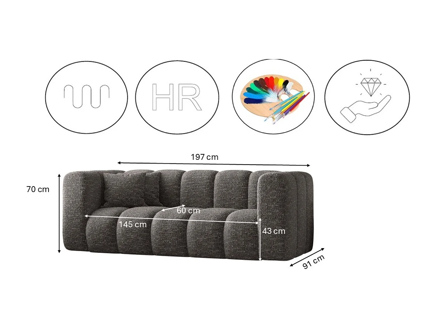 Canapé, Sofa, Canapé deux places Grand Modulaire Tissu Haga Graphite