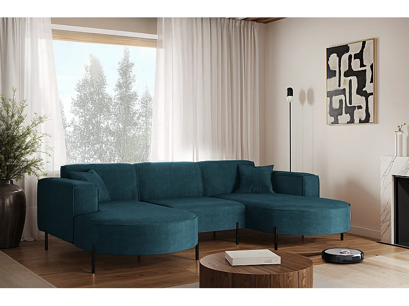 Ecksofa, Sofa  Designer Modena U Rein stoff Noel Blau