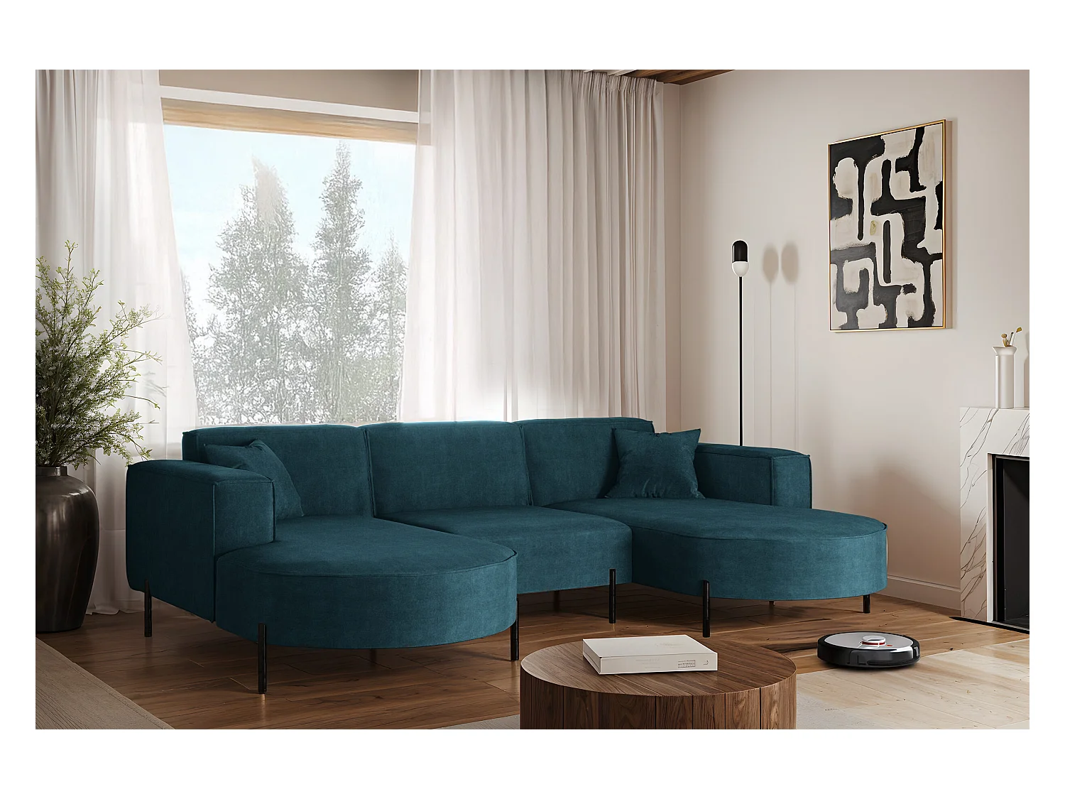 Ecksofa, Sofa  Designer Modena U Rein stoff Noel Blau