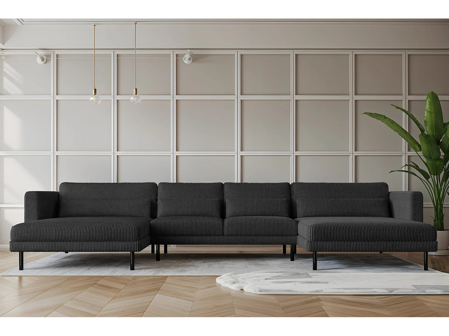 Canapé d'angle DANI en U Tissu élégant Poso Noir