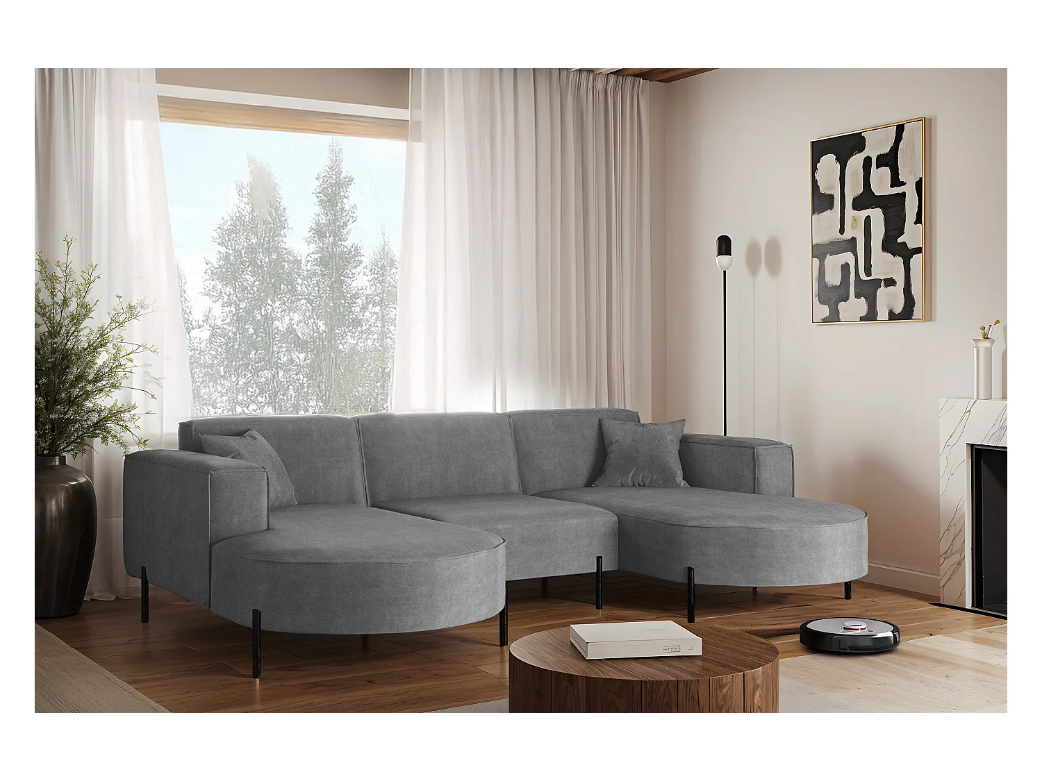 Ecksofa, Sofa  Designer Modena U Rein stoff Noel Aschgrau