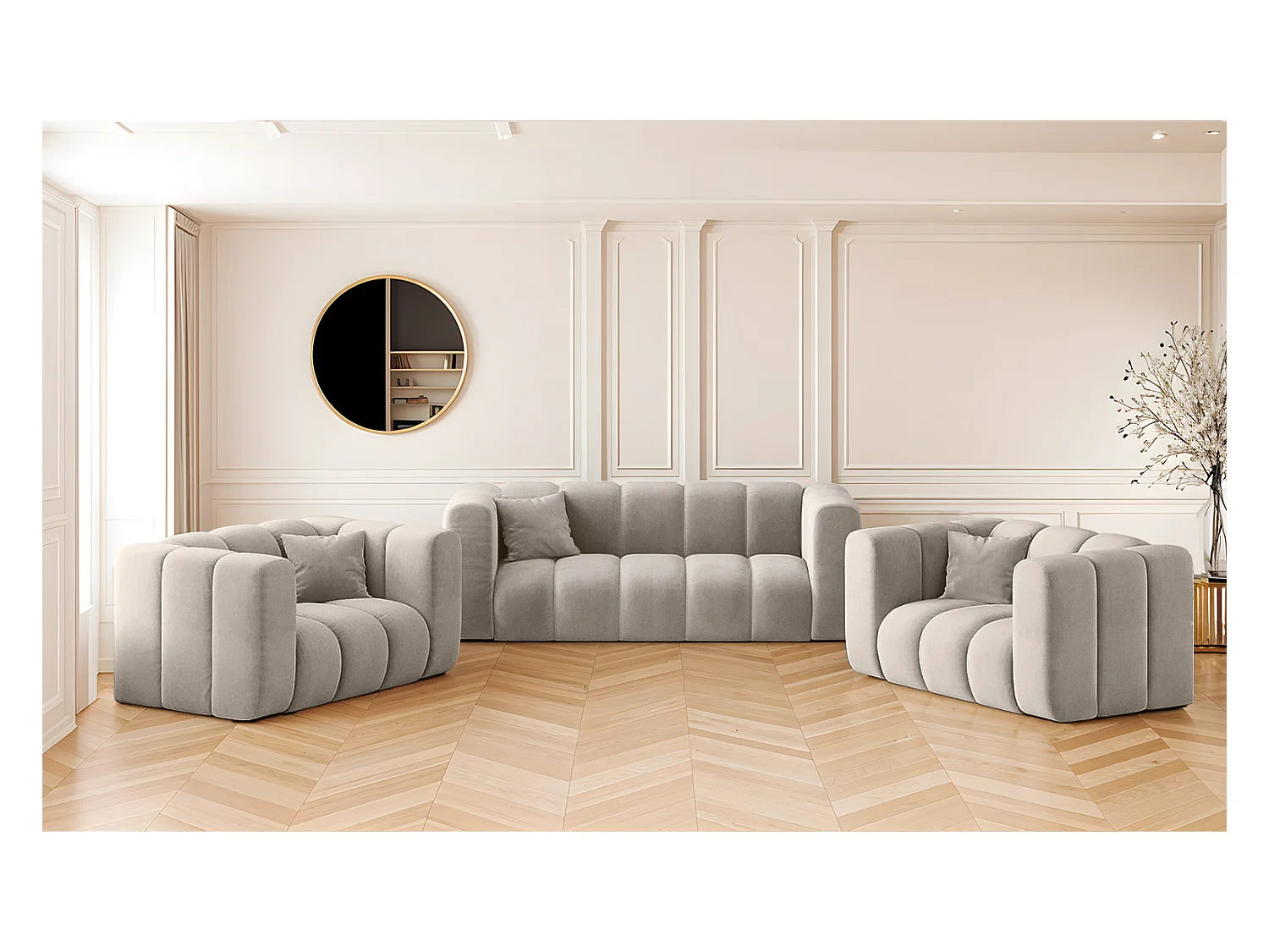 Ensemble de canapés 2+1+1 série Grand stilvol, tissu Salvador gris clair
