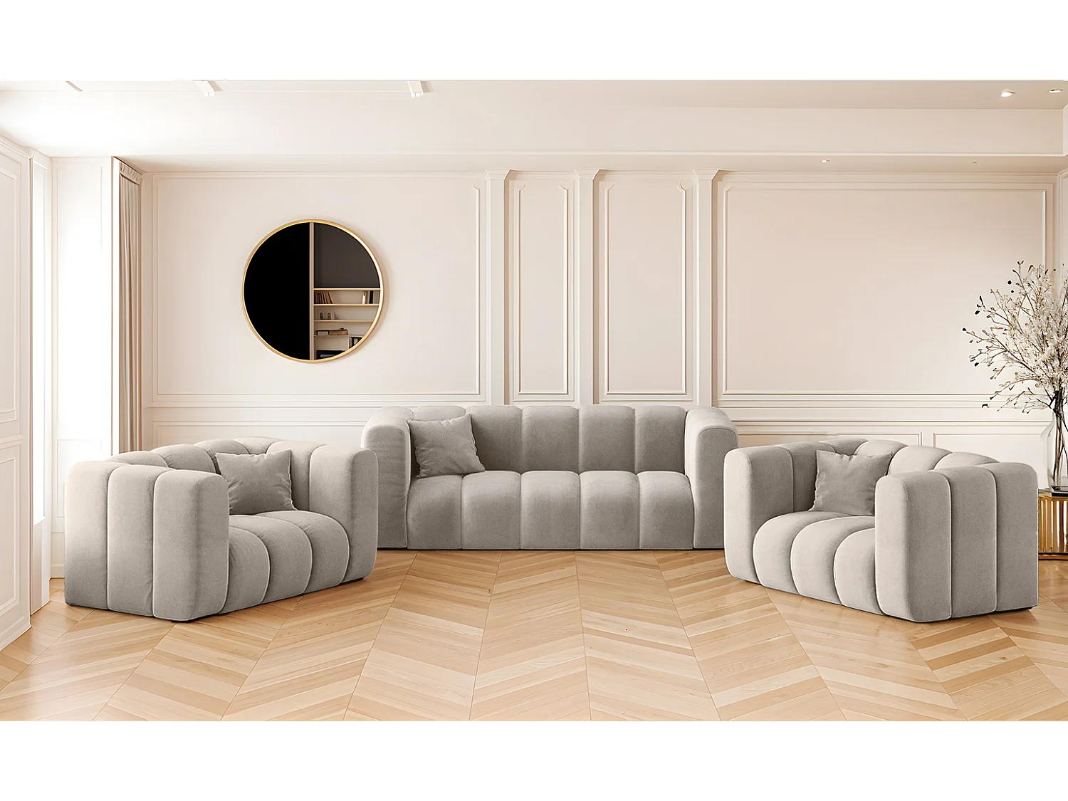 Ensemble de canapés 2+1+1 série Grand stilvol, tissu Salvador gris clair