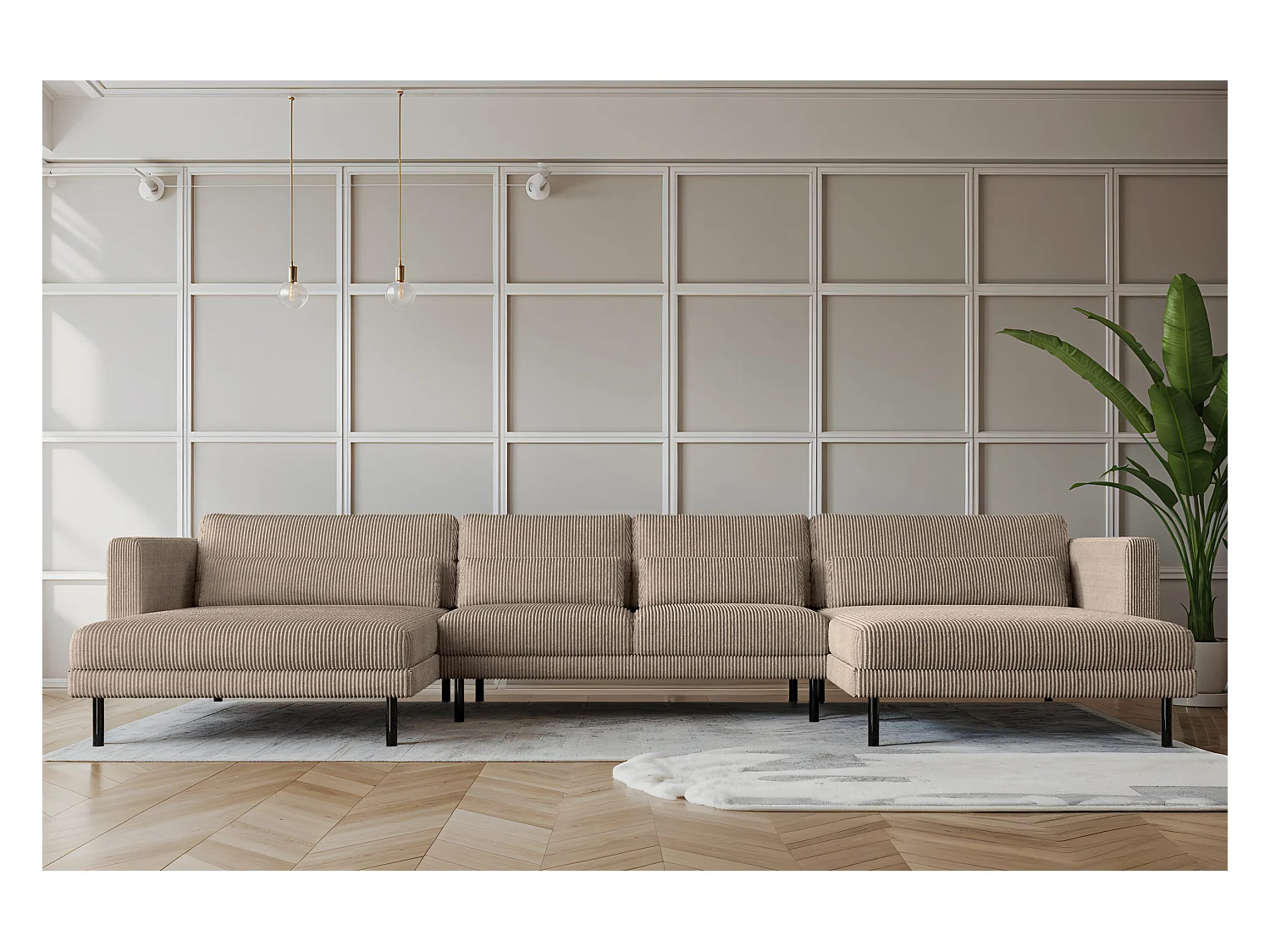 Divano angolare DANI a forma di U Tessuto elegante Poso beige scuro