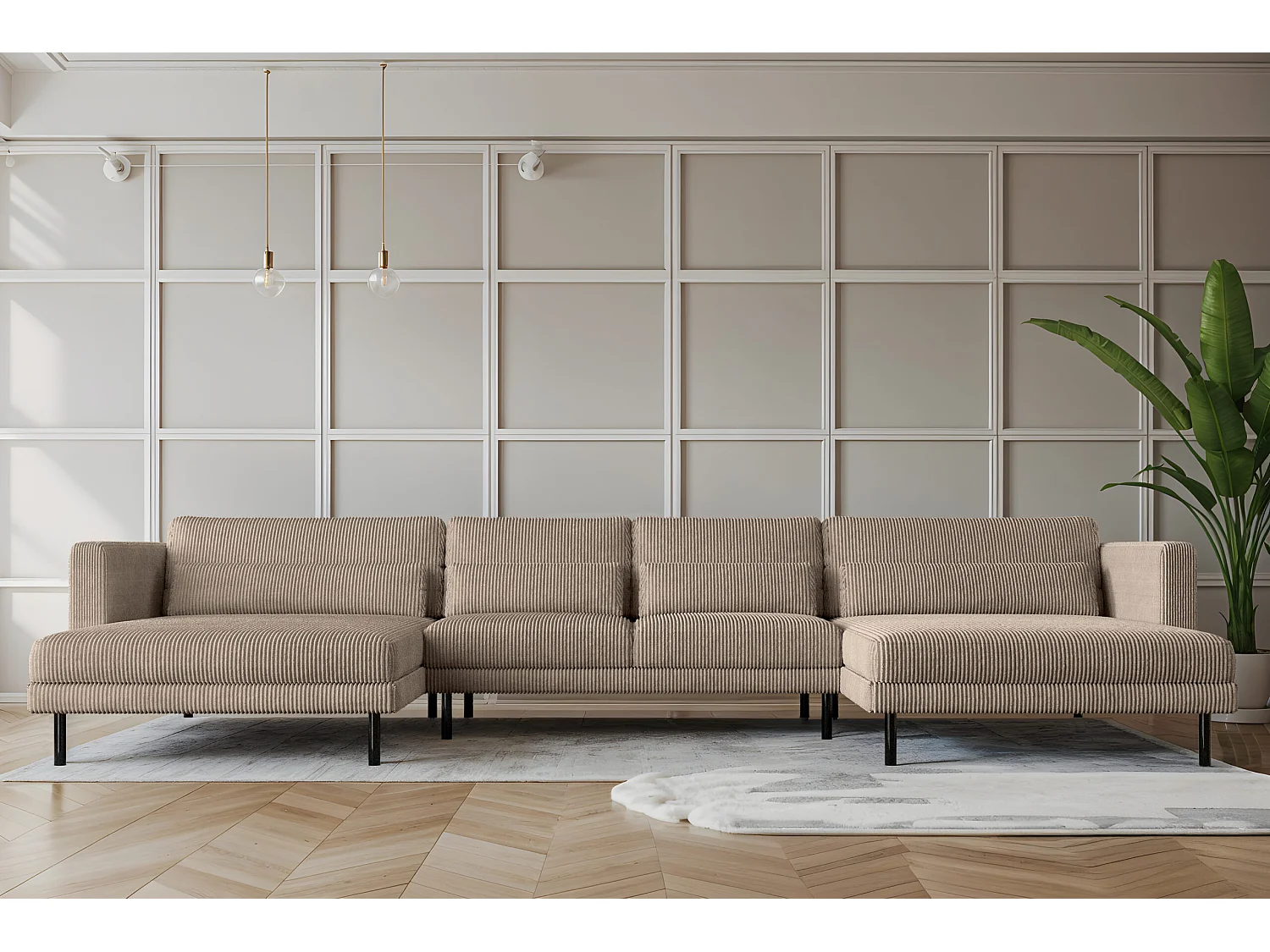 Canapé d'angle DANI en U Tissu élégant Poso beige foncé