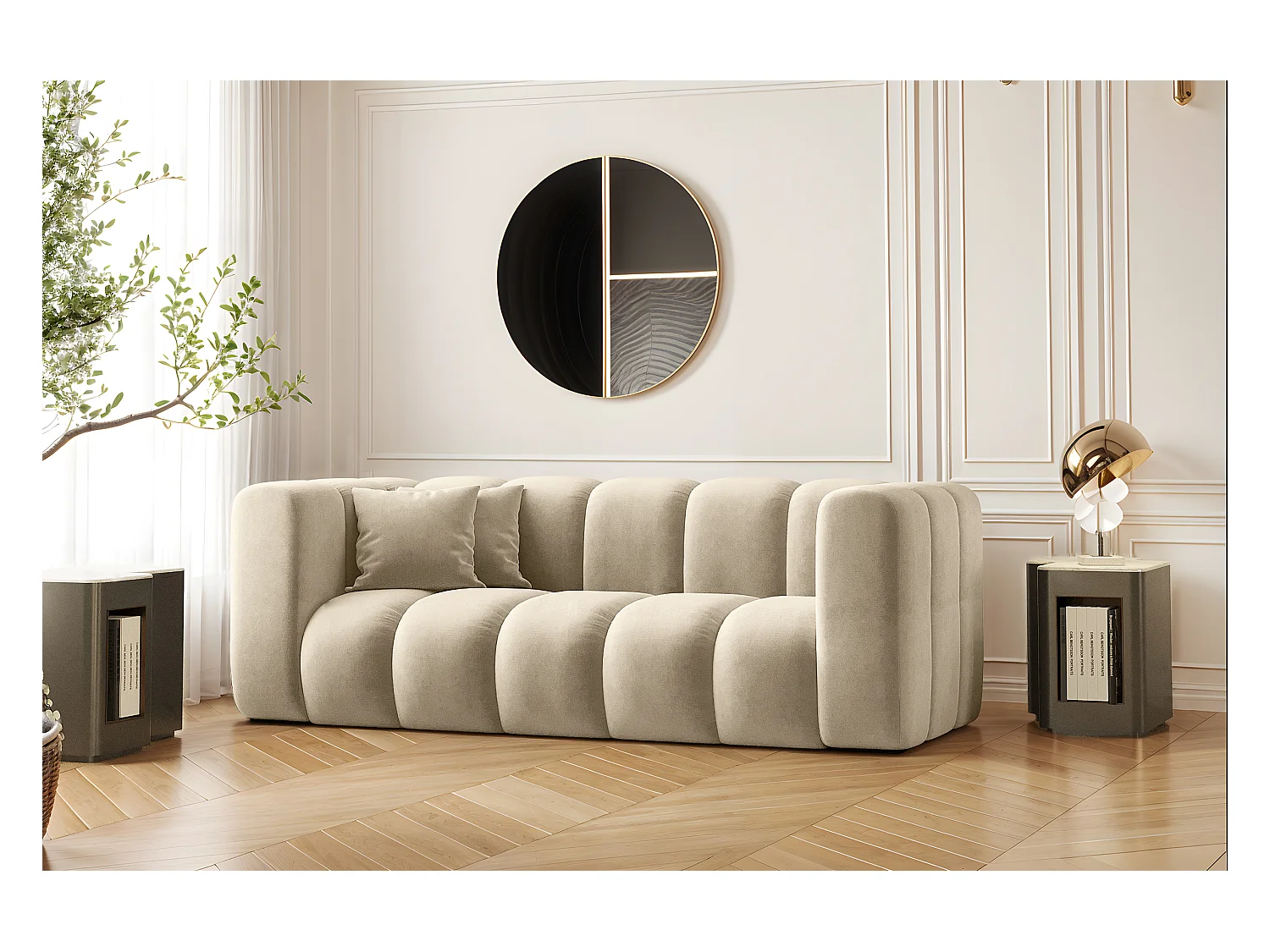 Canapé Canapé deux places Grand Modulaire tissu Salvador Beige