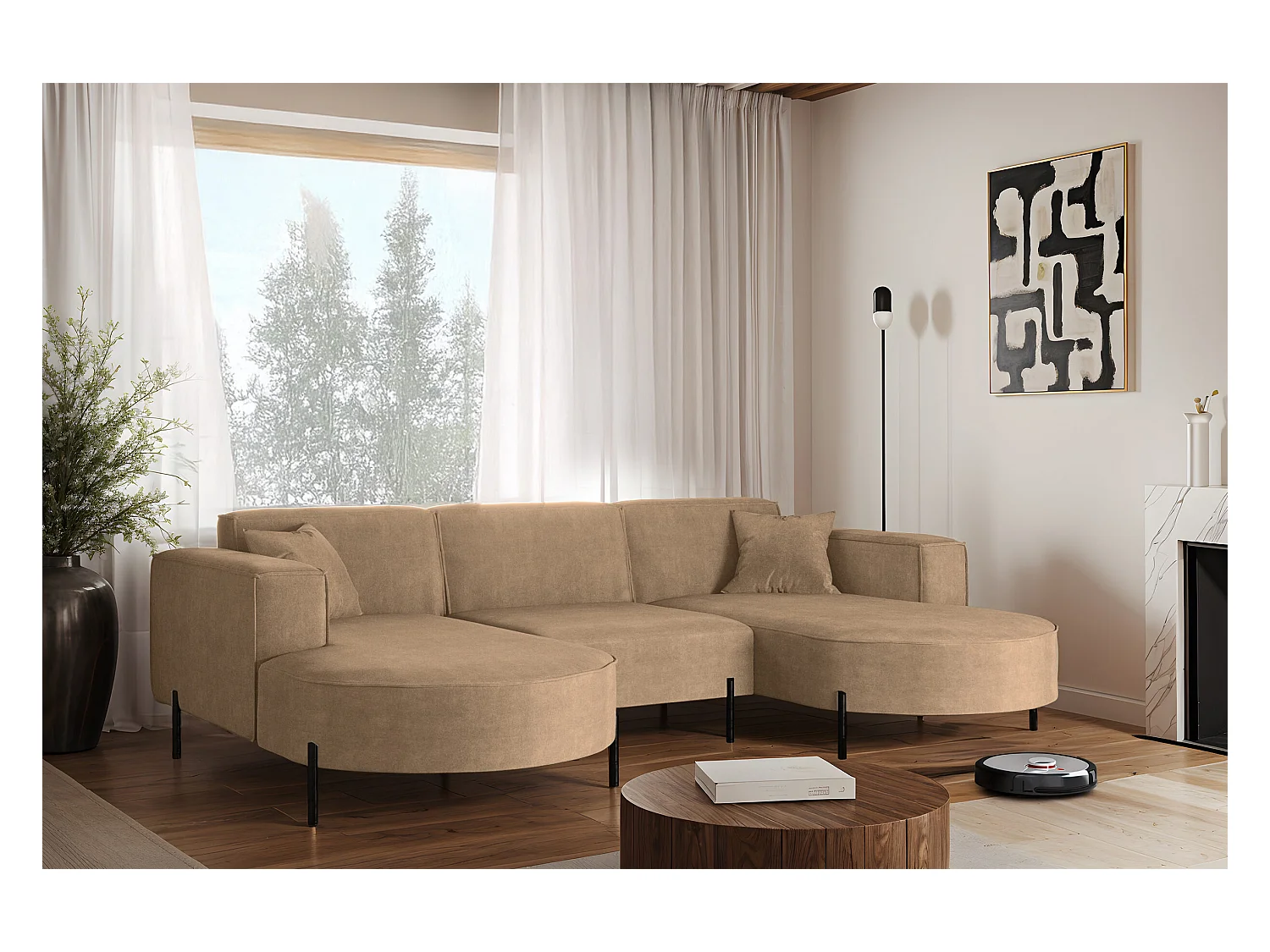 Ecksofa, Sofa  Designer Modena U Rein stoff Noel Beige