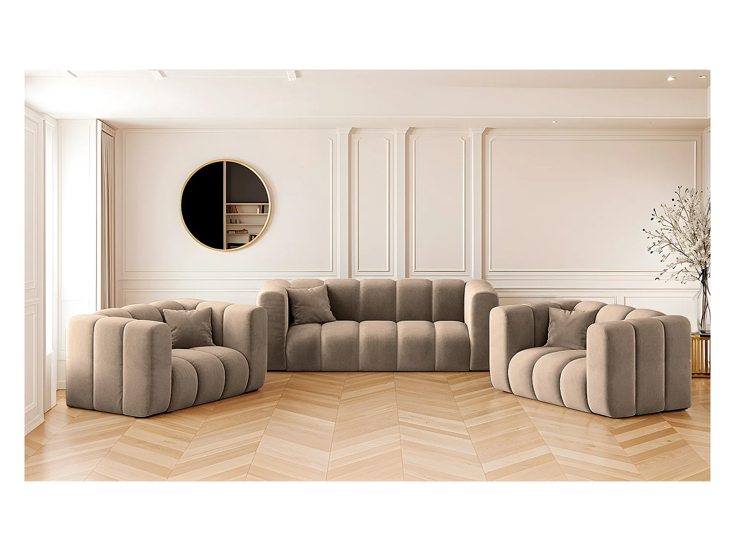 Ensemble de canapés 2+1+1 série Grand stilvol, tissu Salvador beige foncé